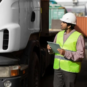 Man inspecting truck